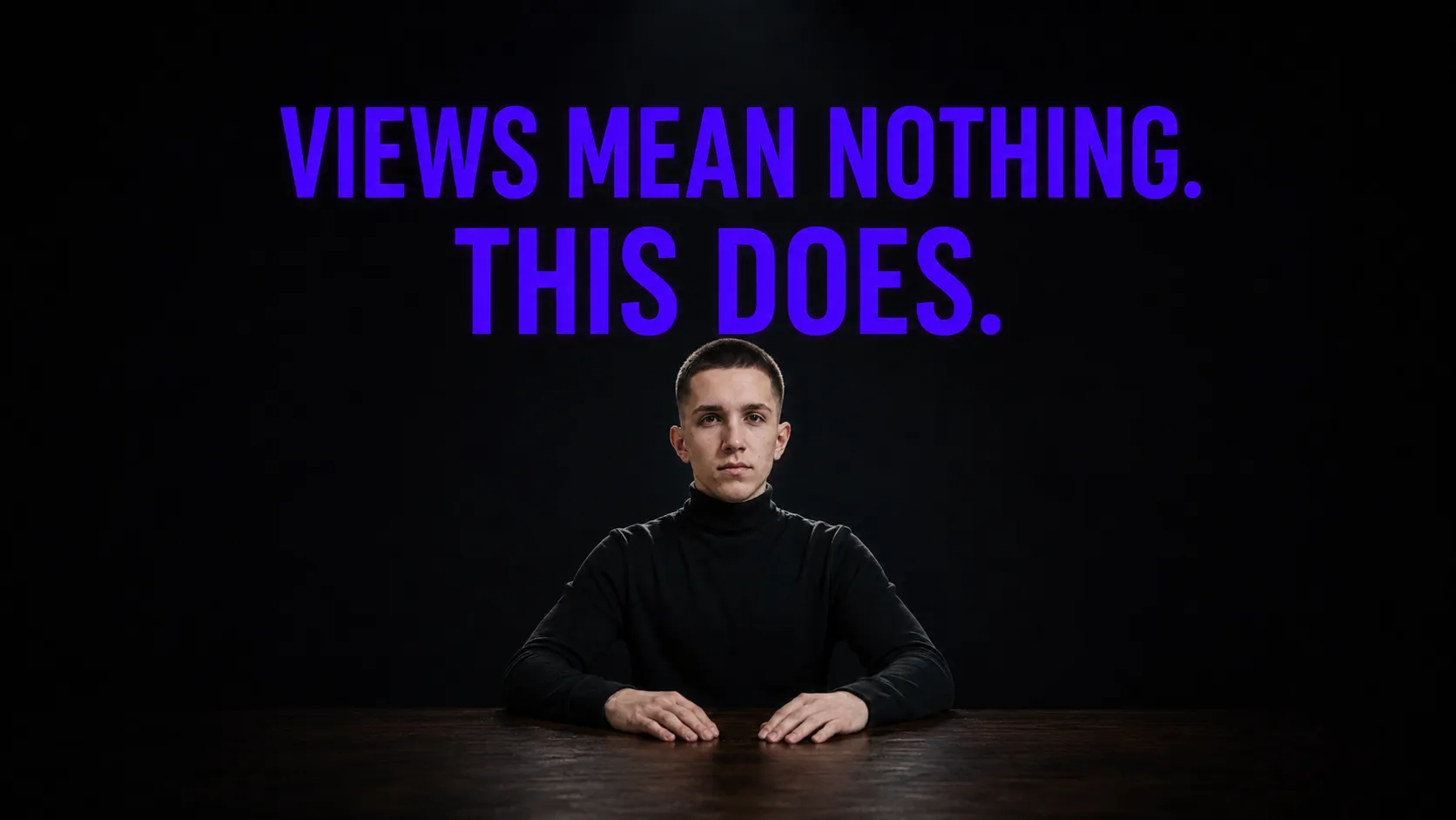Ivan seated beneath the words Views mean nothing. This does.